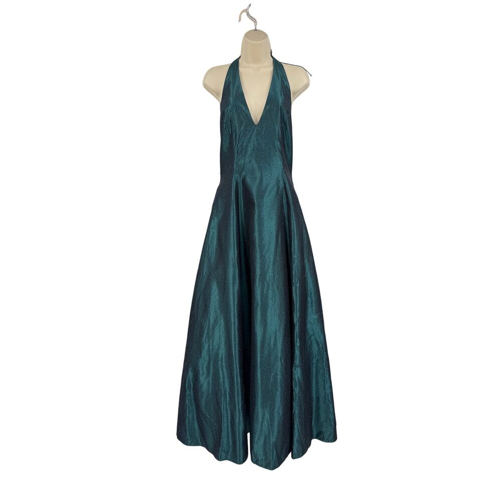 Vintage Scott McClintock Prom Dress Halter Iridescent Green Sparkly Whimsigoth